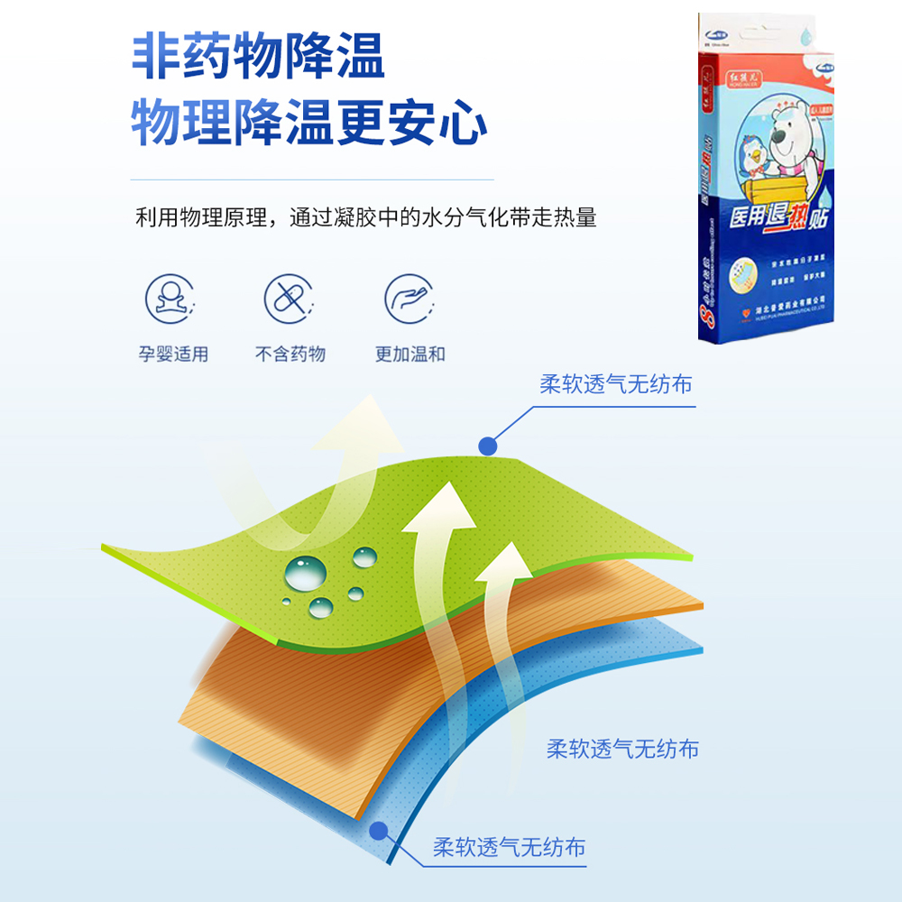 普爱医用退热贴婴幼儿童退烧贴感冒发烧冷敷物理降温家用神器